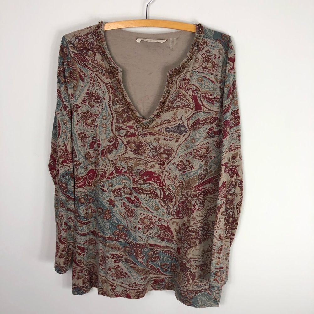 Soft Surroundings Beaded Printed Tunic Top 633